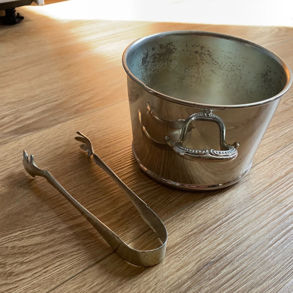 Vintage E.P. Copper & B.M. Mounts Primrose Plate (Silver) Ice Bucket & Tongs